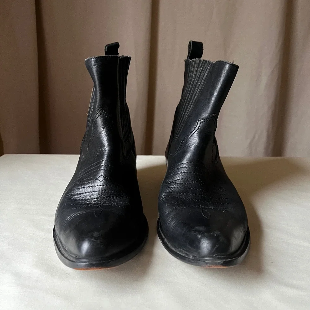 Vintage Feather & Son Black Leather Western Ankle Boots Women's 10M Cowboy - Picture 1 of 11